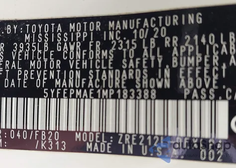 2021 Toyota Corolla Le из США, поврежденный, VIN 5YFEPMAE1MP183388